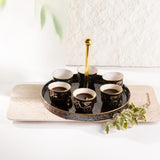 Jiwar - Arabic Coffee Cups With Holder - Black & Gold