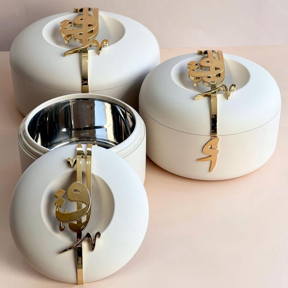 Liqa'a - Food Thermos/ Warm Serv (Set of 3) - Pearl White & Gold