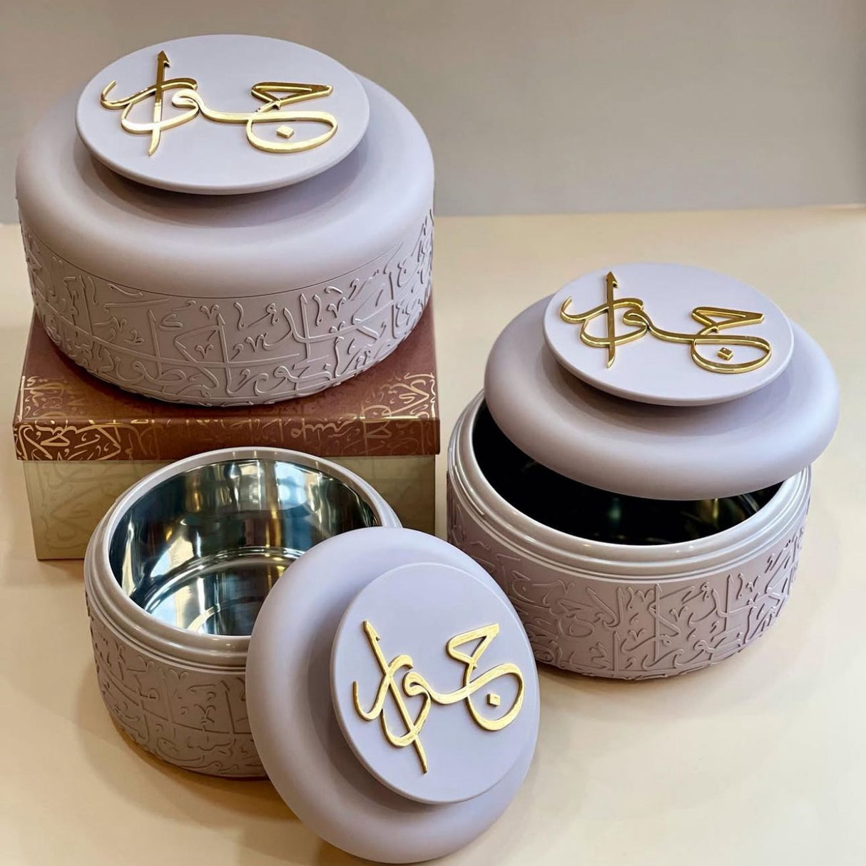 Jiwar - Food Thermos/Warm Serv (Set of 3)- Lavender & Gold