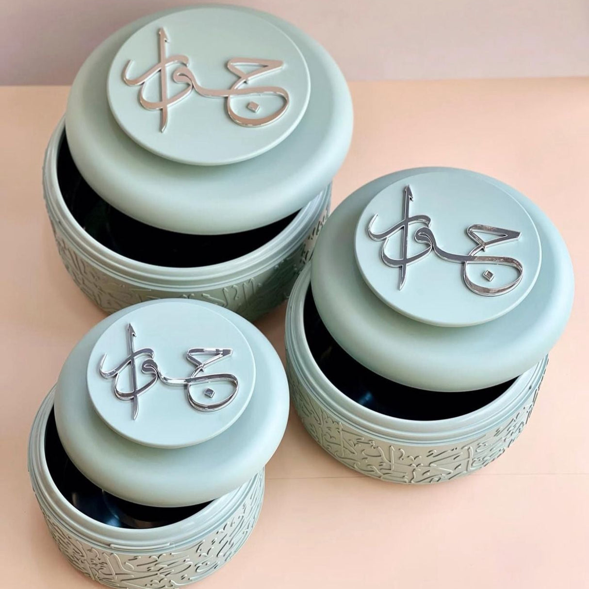 Jiwar - Food Thermos/Warm Serv (Set of 3)- Mint Green & Silver