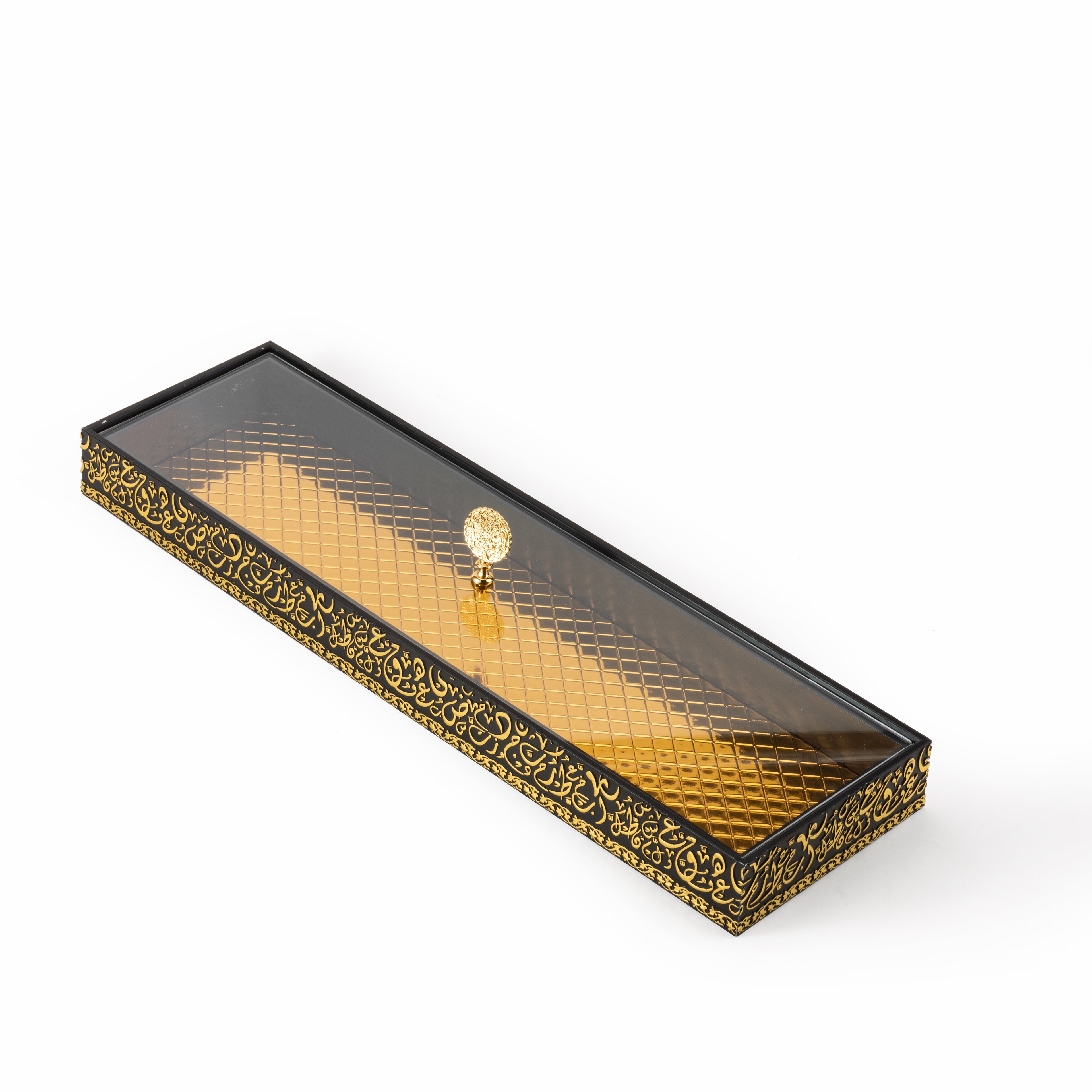 Noir Elegance 24" Slim Bamboo Tray – Black & Gold