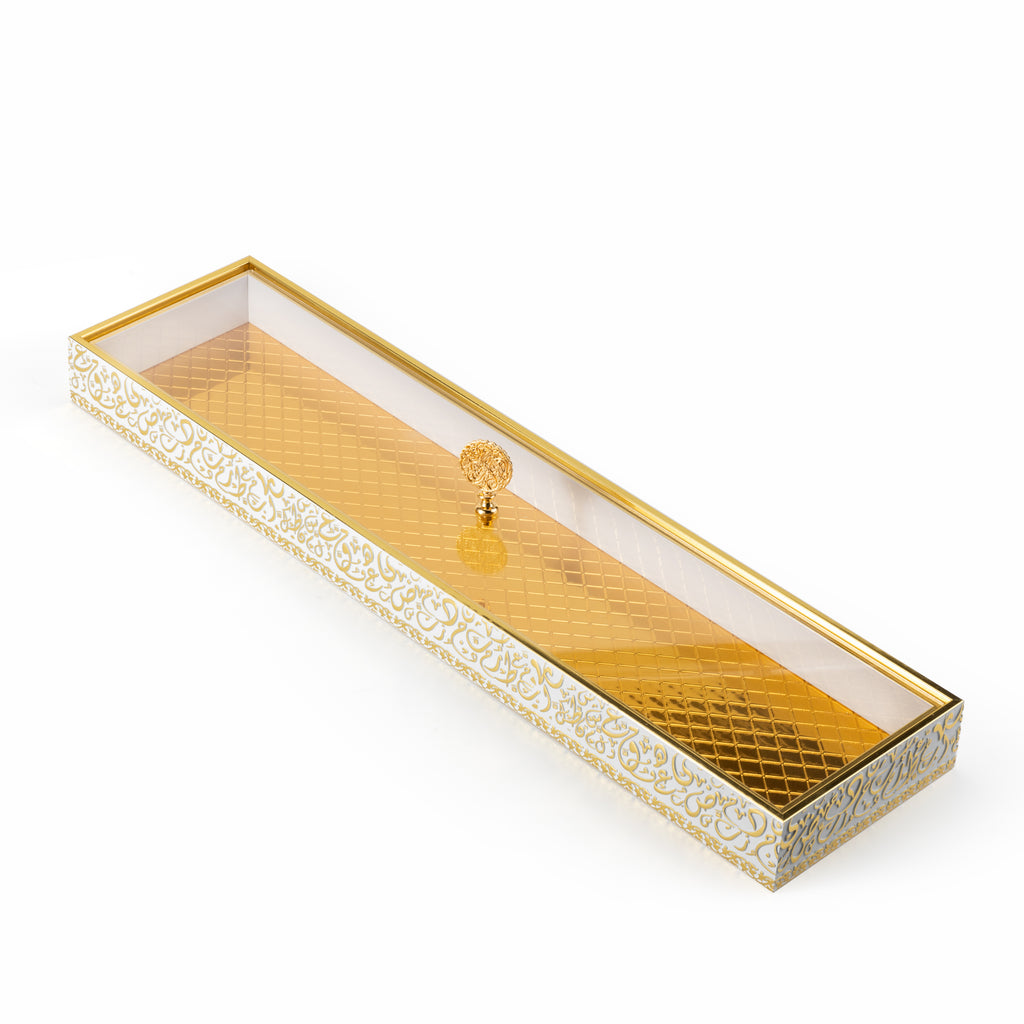 Noir Elegance 24" Slim Bamboo Tray  – White & Gold