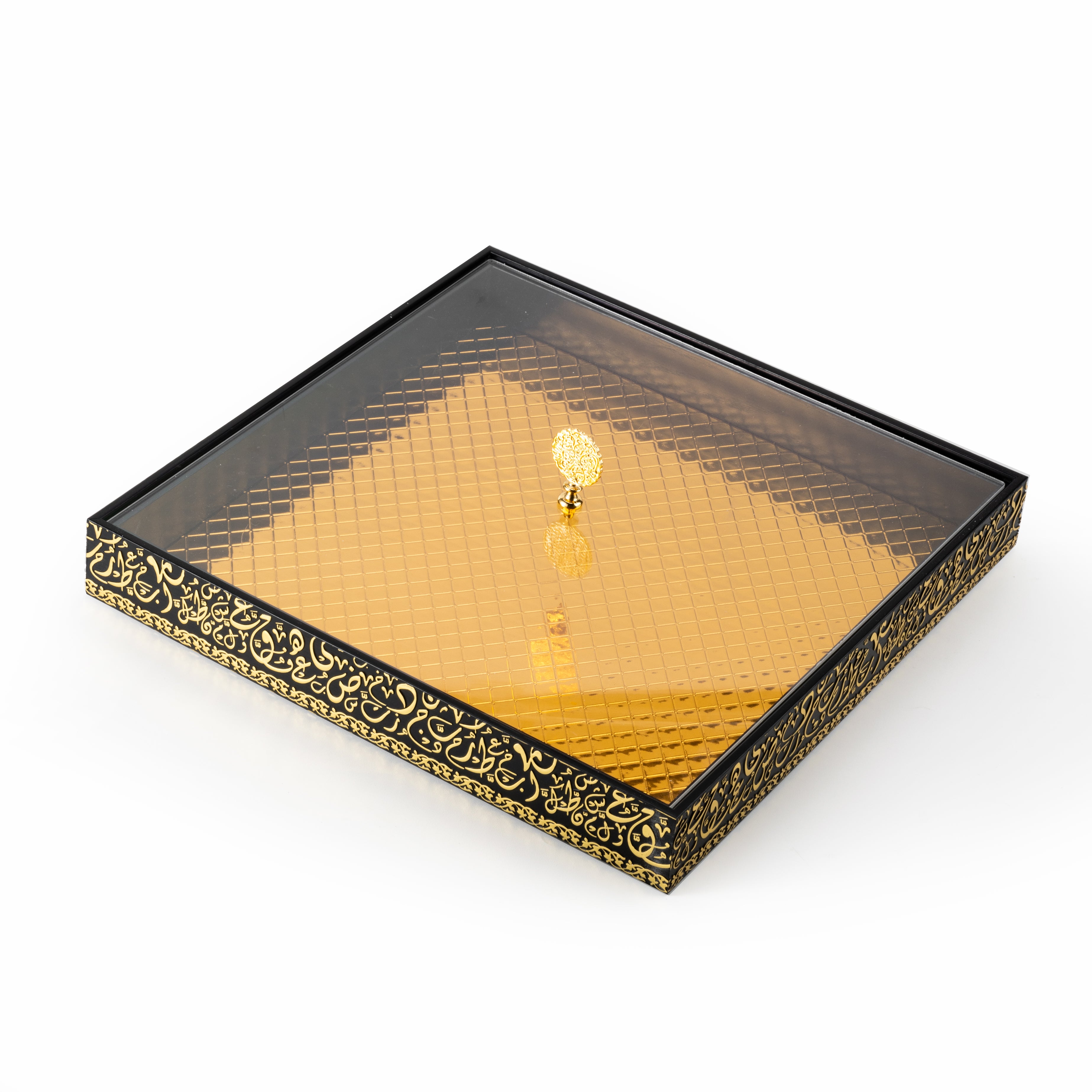 Noir Elegance 16" Grand Bamboo Tray – Black & Gold