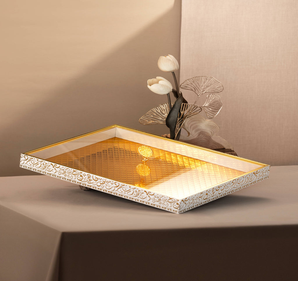 Royal Ember 16" Bamboo Tray – White & Gold
