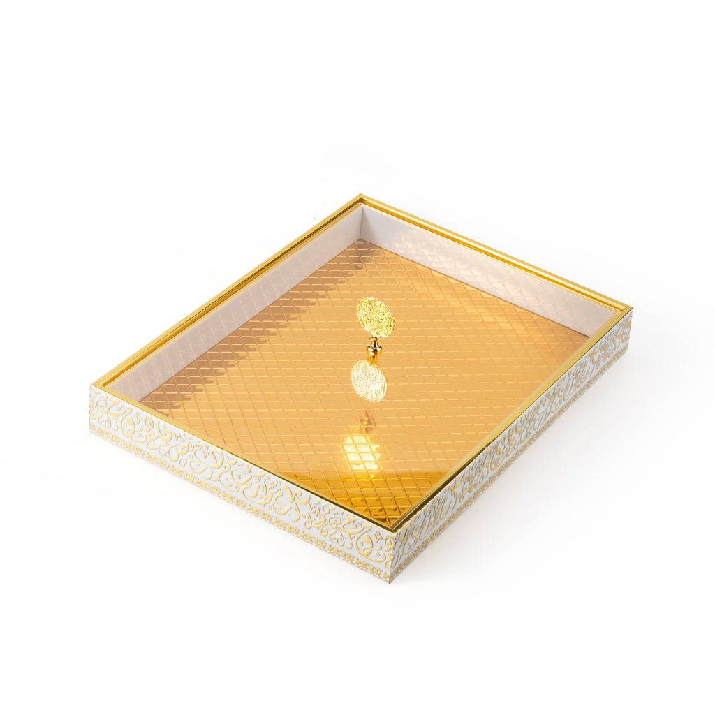 Royal Ember 16" Bamboo Tray – White & Gold