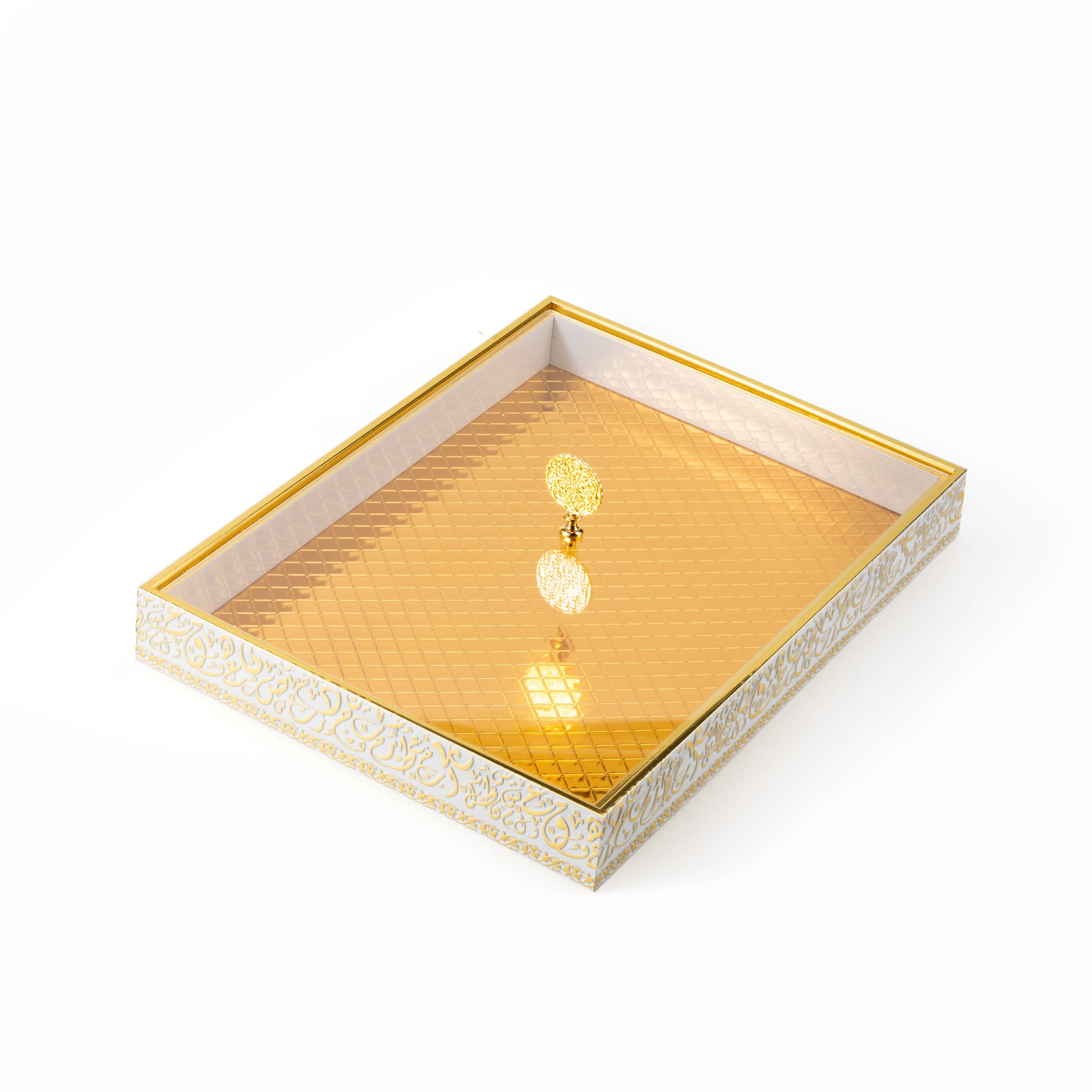 Royal Ember 16" Bamboo Tray – White & Gold