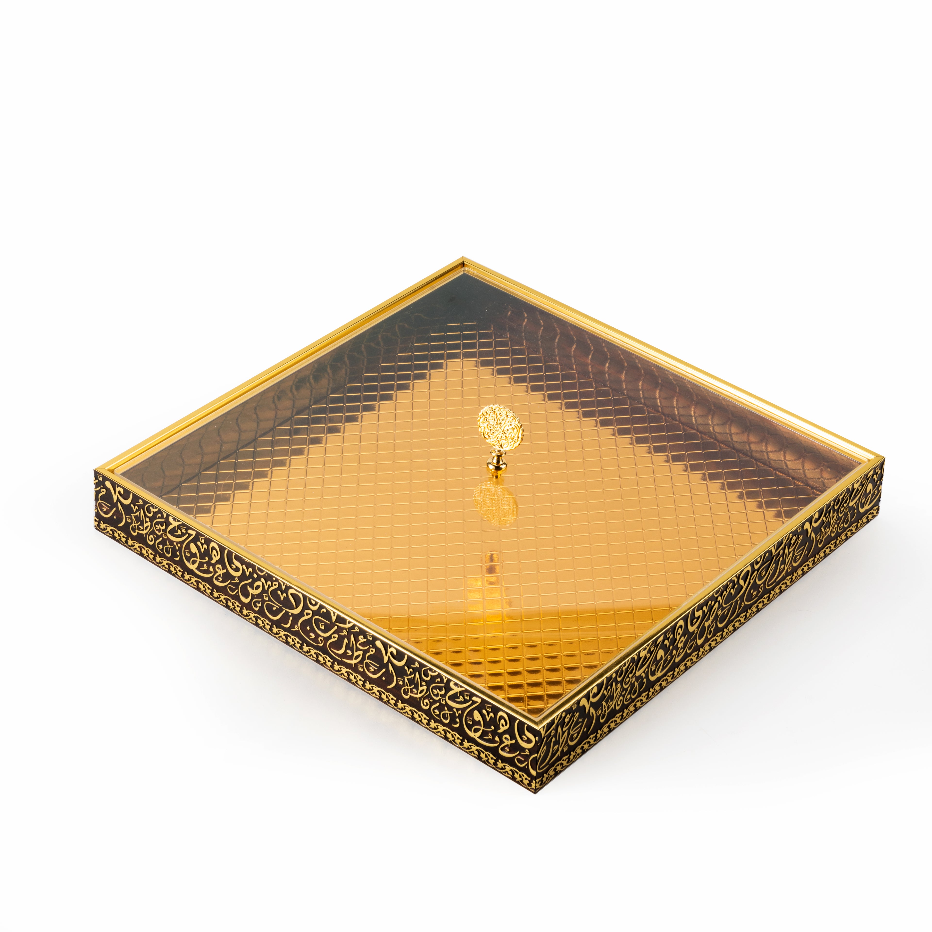 Royal Ember 15" Square Bamboo Tray – Black & Gold