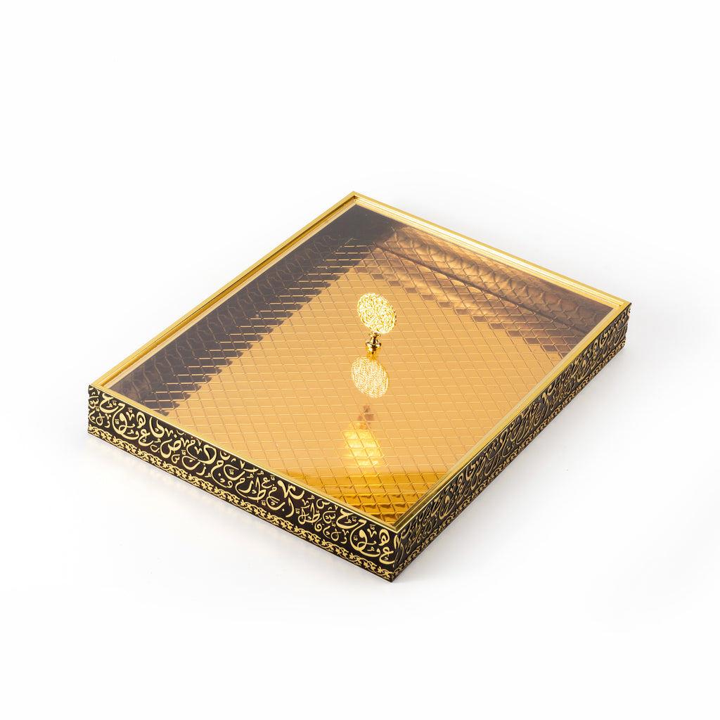 Royal Ember 15" Square Bamboo Tray – Taupe & Gold