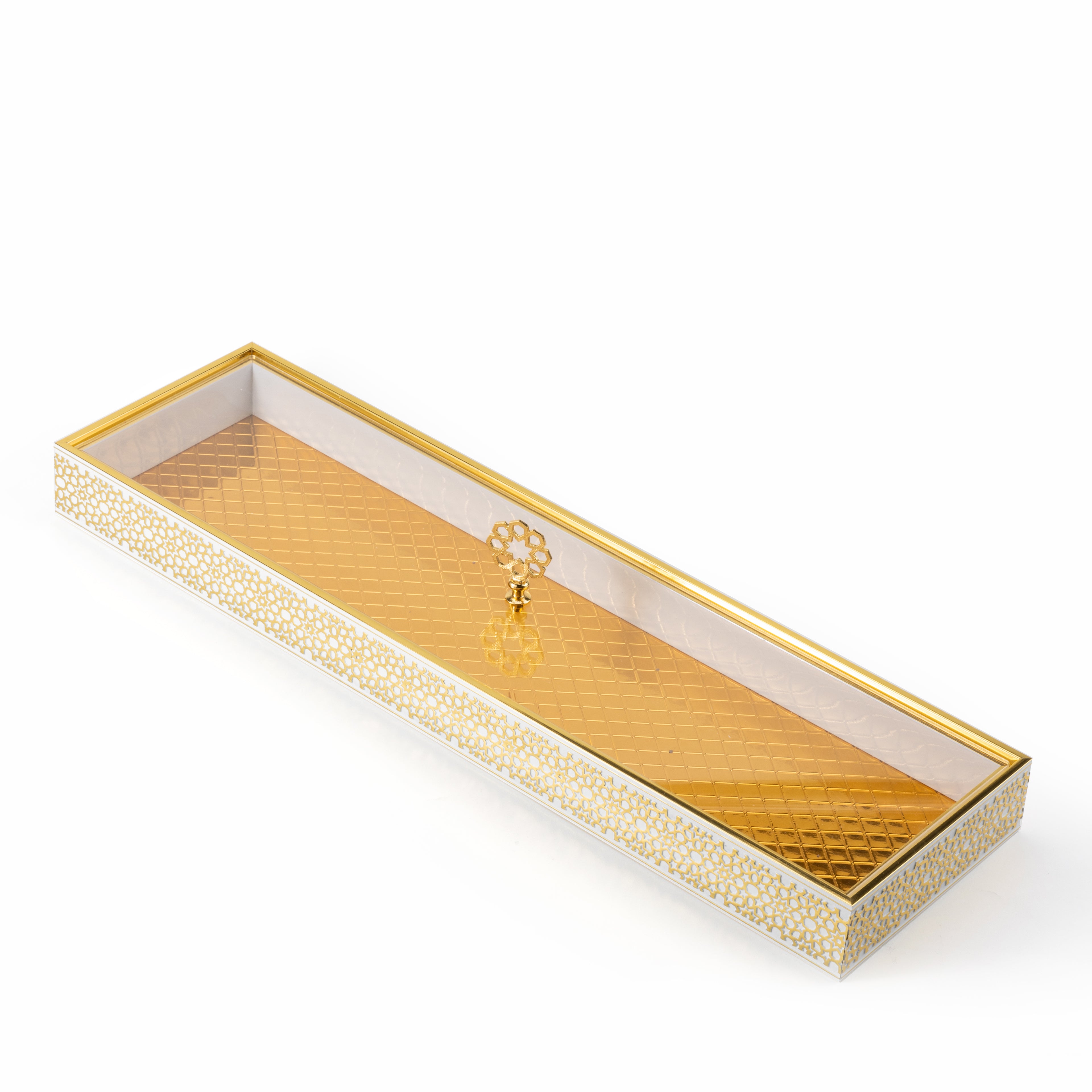 Royal BlossomHive 24" Slim Bamboo Tray – White & Gold