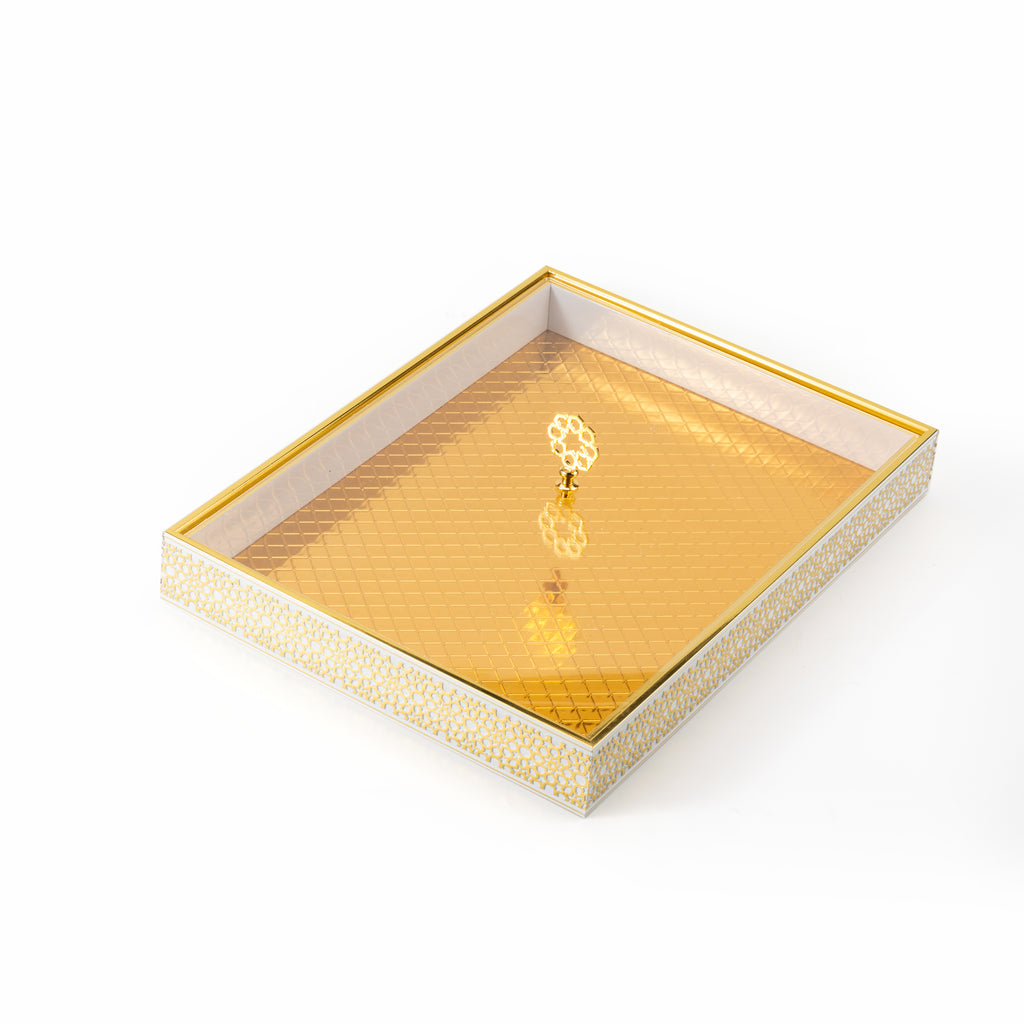 Grand BlossomHive 16" Bamboo Tray – White & Gold