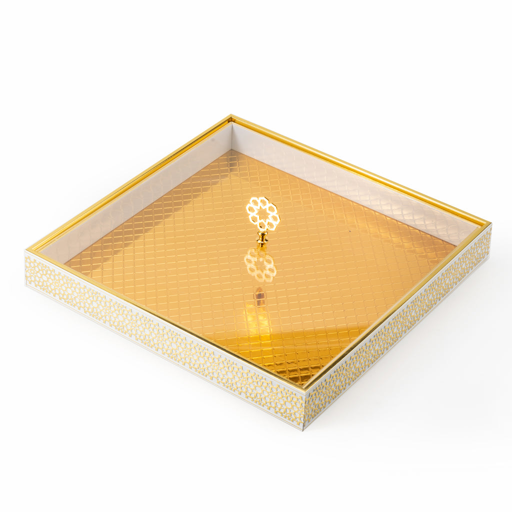 Royal BlossomHive 15" Square Bamboo Tray – White & Gold