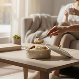 Asala - Medium Decorative Canister - Beige & Gold