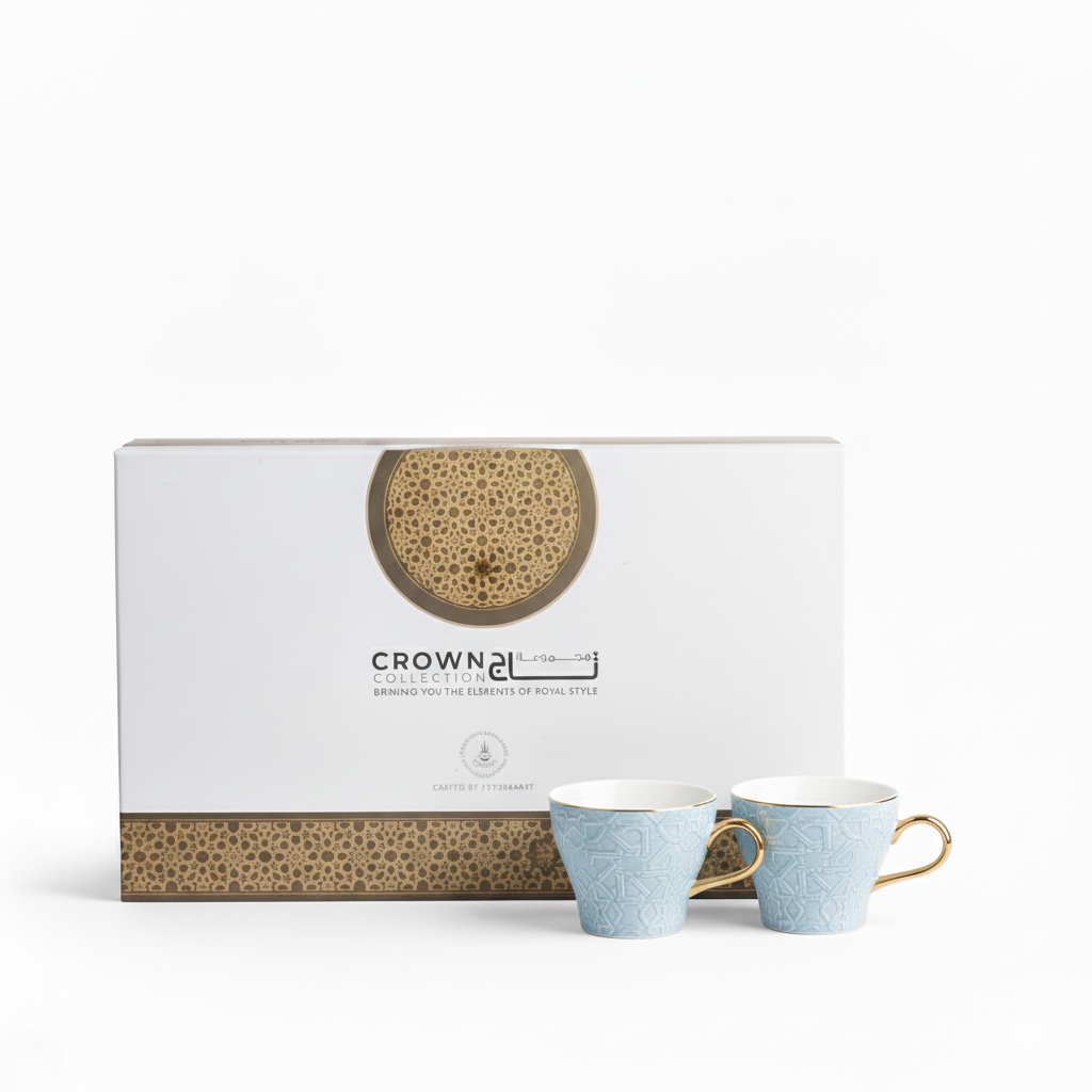 Crown-  English Tea Cups, Set Of 6 Cups Only - Blue