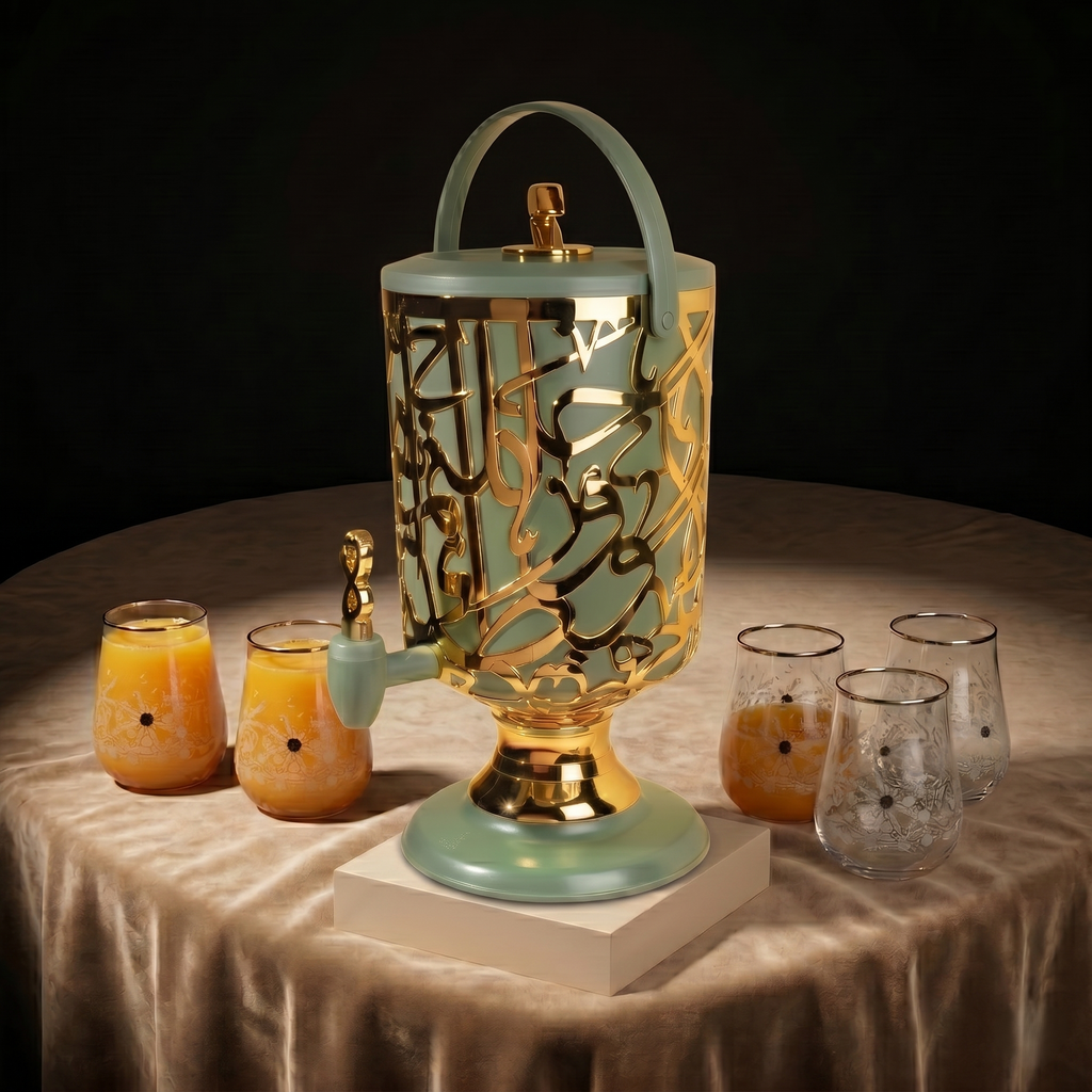 Diwan - 3 Liters Cold Beverage Dispenser - Olive Green & Gold