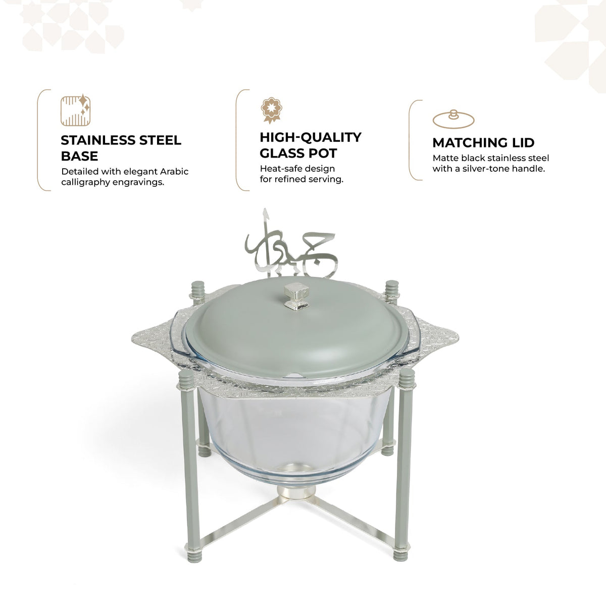 Jiwar - Deluxe Gold Engraved Soup Buffet - Mint Green & Silver