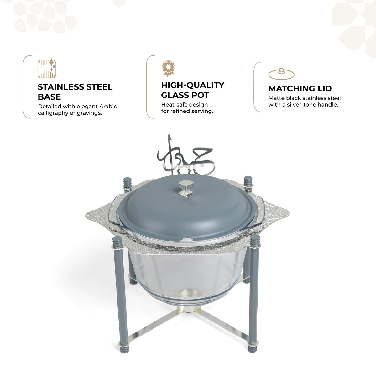 Jiwar - Deluxe Gold Engraved Soup Buffet - Haze BLue &Silver