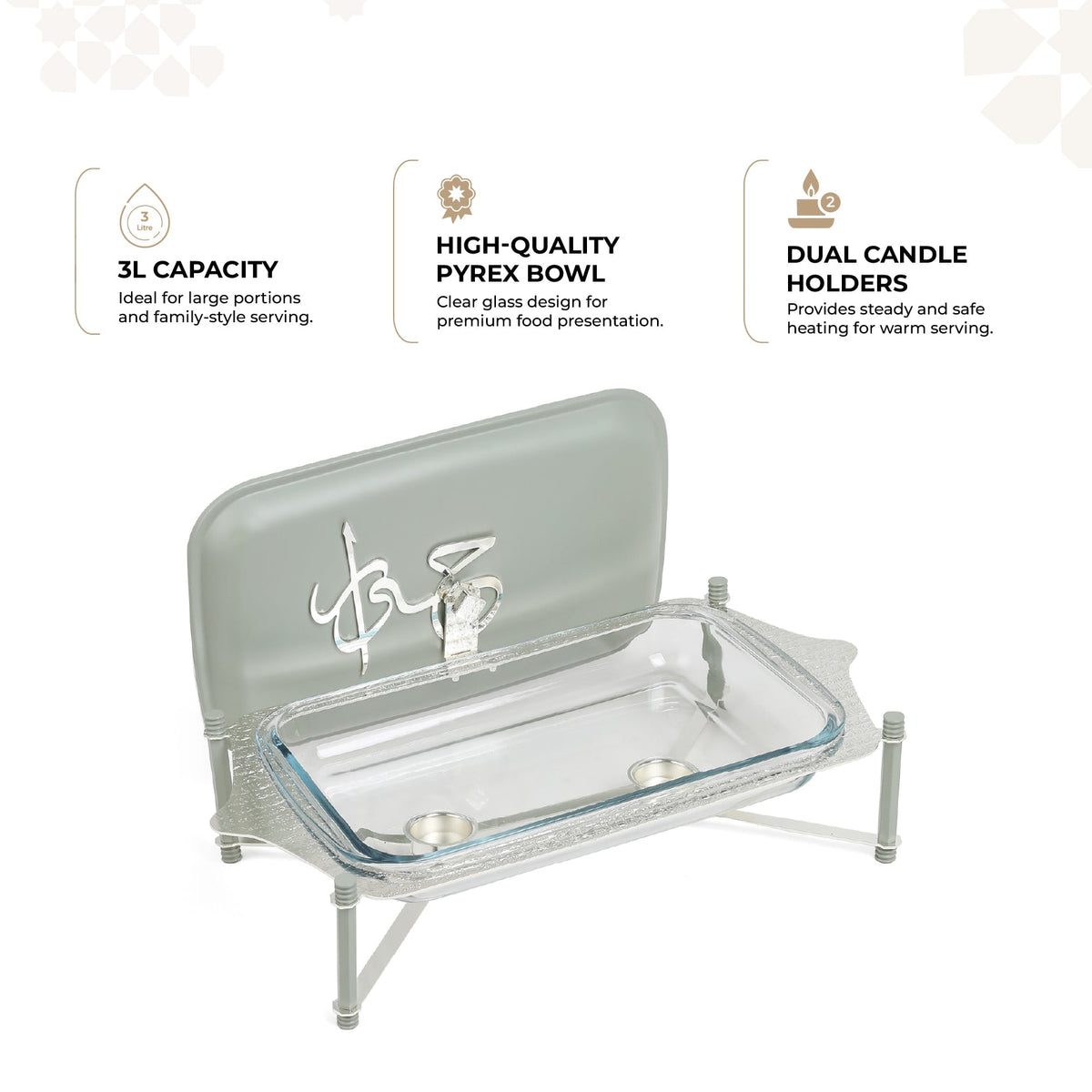 Jiwar - Large Twin Candle Pyrex Chafer -Mint Green  & Silver