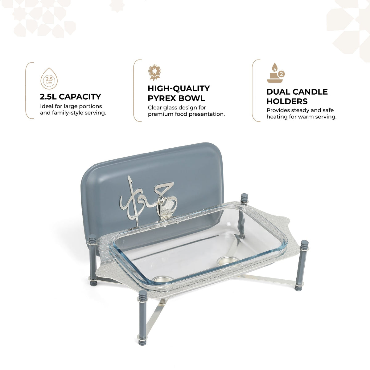 Jiwar - Medium Twin Candle Pyrex Chafer - Haze Blue & Silver