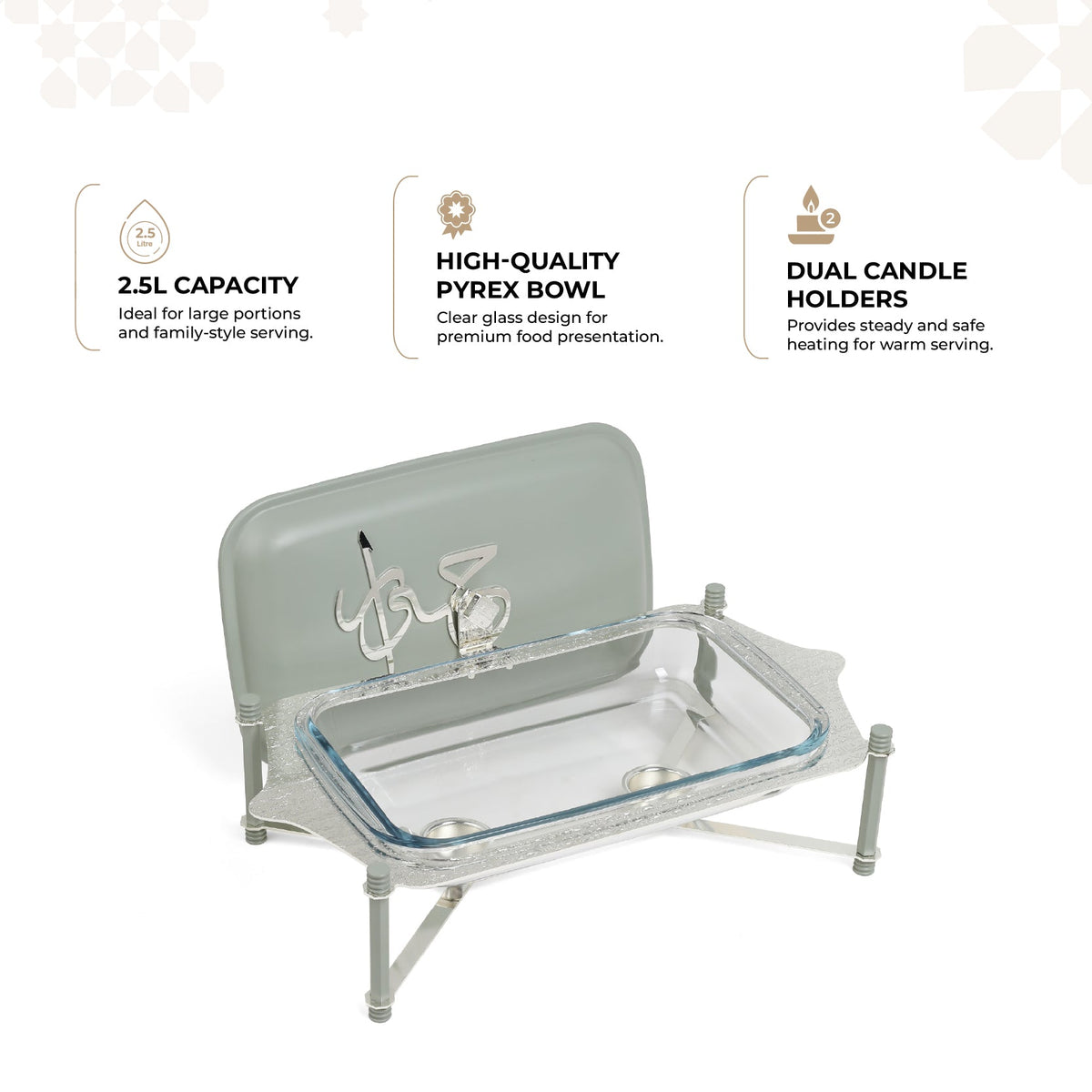 Jiwar - Medium Twin Candle Pyrex Chafer - Mint Green & Silver