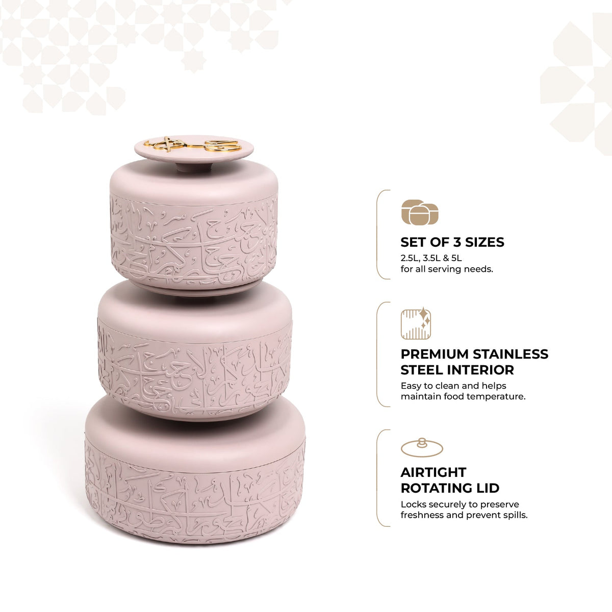 Jiwar - Food Thermos/Warm Serv (Set of 3)- Lavender & Gold