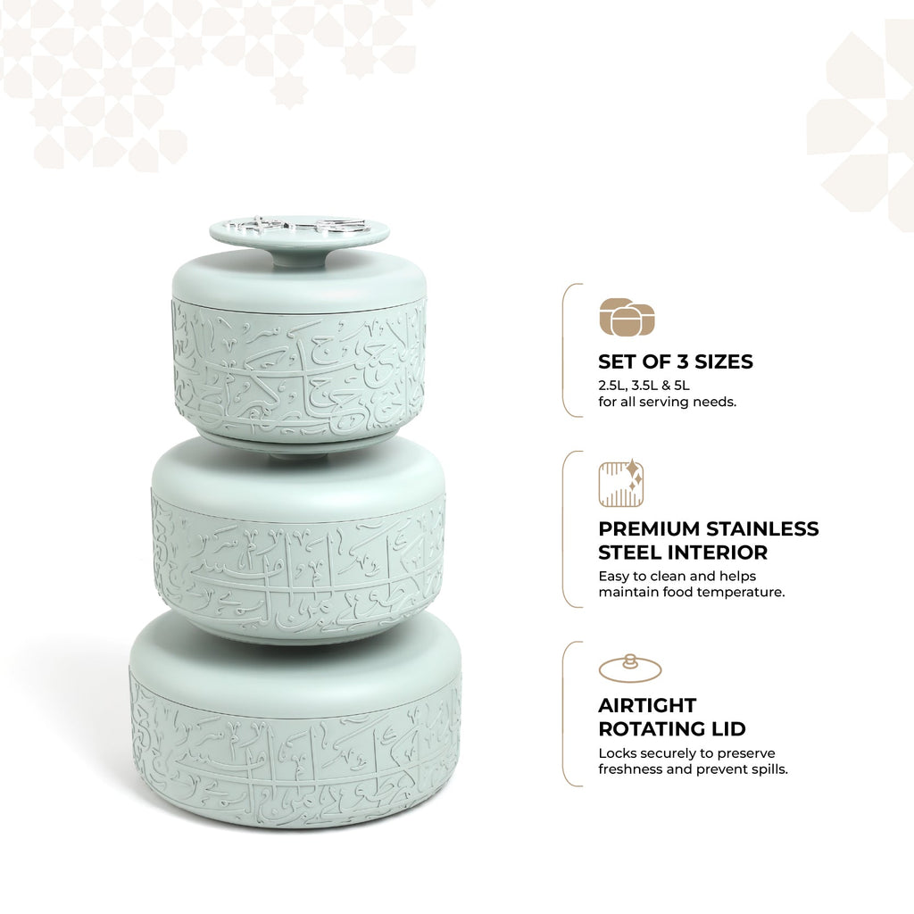 Jiwar - Food Thermos/Warm Serv (Set of 3)- Mint Green & Silver