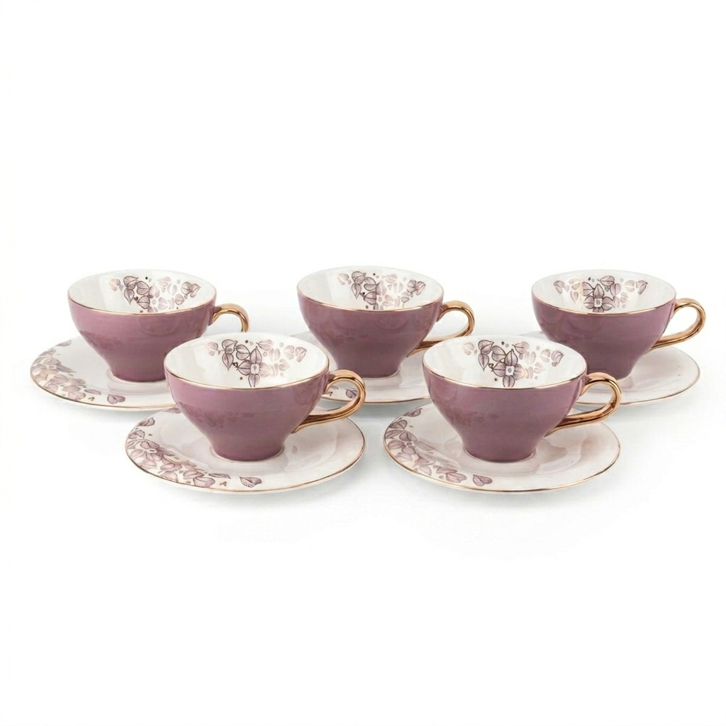 Lilac - English Tea Cup Set, 10 Pieces - Purple