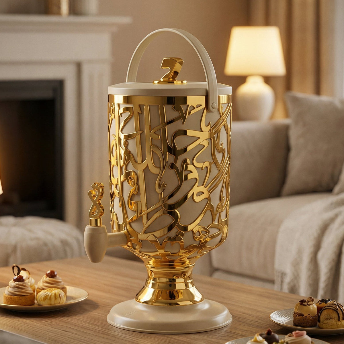Diwan - 3 Liters Cold Beverage Dispenser - Ivory & Gold