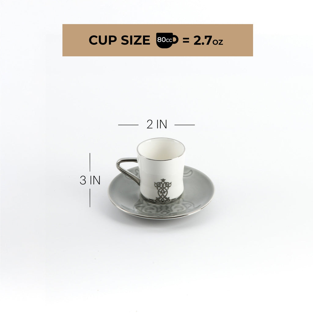 Naqsh - Espresso/Turkish Coffee Set (12-Pc)-Grey & Silver