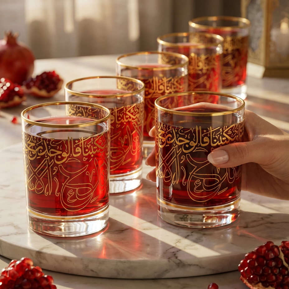 Luxury 6 Short Glass Cups - Gold