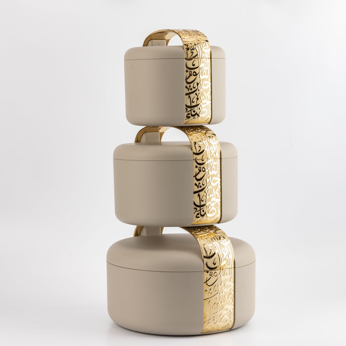 Noor - Food Thermos/ Warm Serv (Set of 3)- Beige & Gold