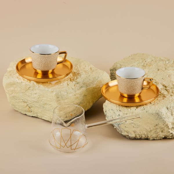 Luxury Majlis- Glass Pot and Turkish Coffee cups -Glossy Beige