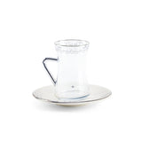 Elegant Joud- 6-Pc Tea glass & Saucers Set -White & Silver