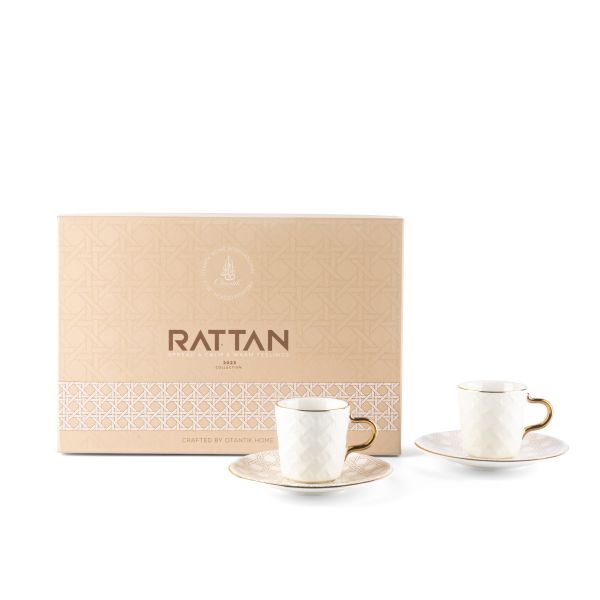 Ratán- Tazas de café turco, (12 piezas)- Beige y dorado