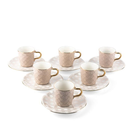 Rattan- Turkish Coffee Cups, (12-Pc)- Brown & Gold