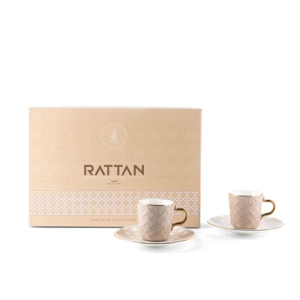 Ratán- Tazas de café turco, (12 piezas)- Marrón y dorado