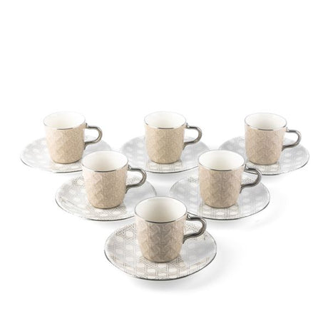 Rattan- Turkish Coffee Cups, (12-Pc)- Pearl & Silver