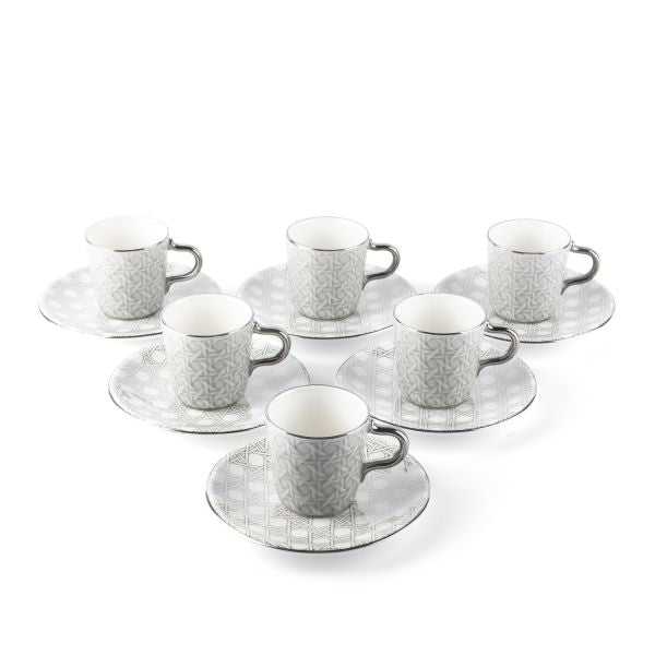 Rattan- Turkish Coffee Cups, (12-Pc)- Grey & Silver