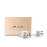 Ratán- Tazas de café turco, (12 piezas)- Gris y plateado