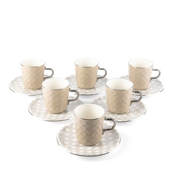 Rattan- American Coffee Cups, Set Of 12- Pearl & Silver