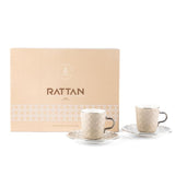 Rattan- Tazas de café americano, juego de 12- Perla y plata