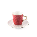 Rattan- American Coffee Cups, Set Of 12- Red & Gold