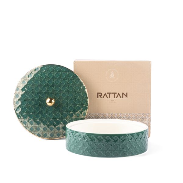 Rattan- Medium Date Bowl- Green & Gold