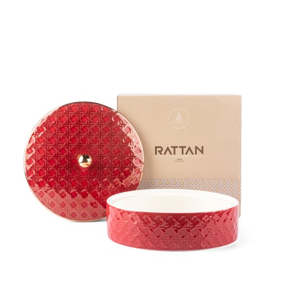 Ratán- Tazón de dátil mediano- Rojo y dorado