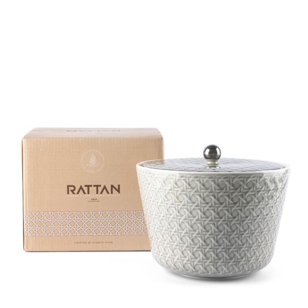 Rattan- Tazón de fecha grande- Gris y plata