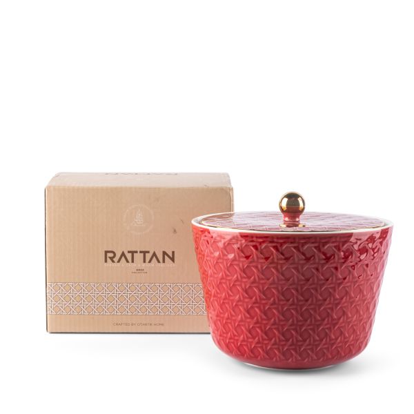 Ratán- Tazón de dátil mediano- Rojo y dorado