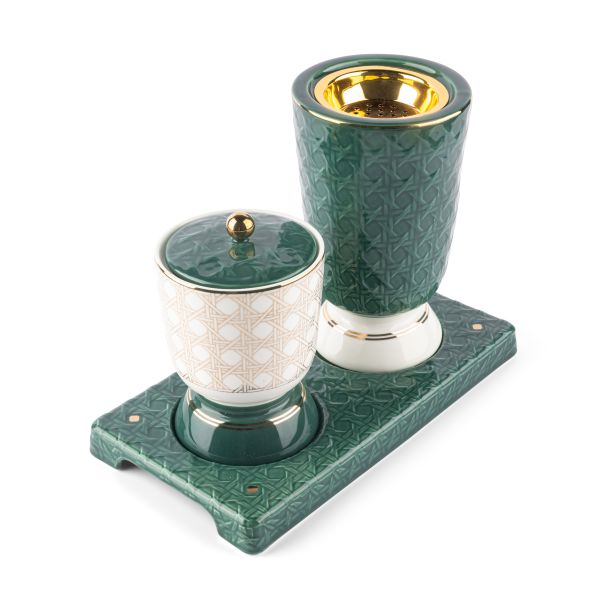 Rattan- Incense Burner- Green & Gold