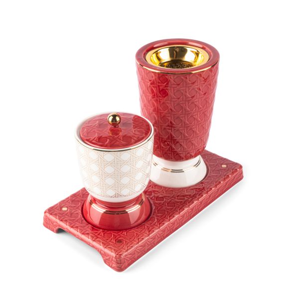 Rattan- Incense Burner- Red & Gold