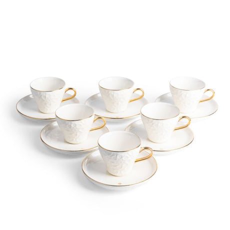 Crown - Esspresso /Turkish Coffee Cups (12-Pc)- White & Gold