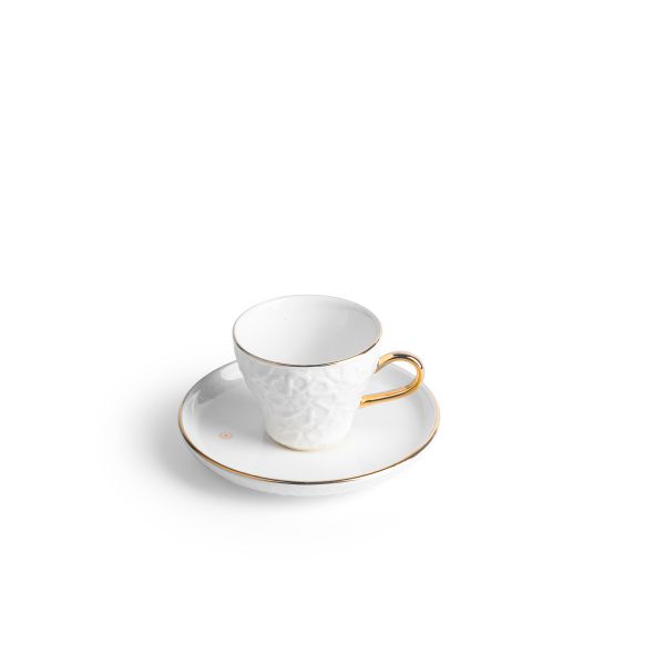 Crown - Tazas de café espresso/turco (12 piezas) - Blanco y dorado