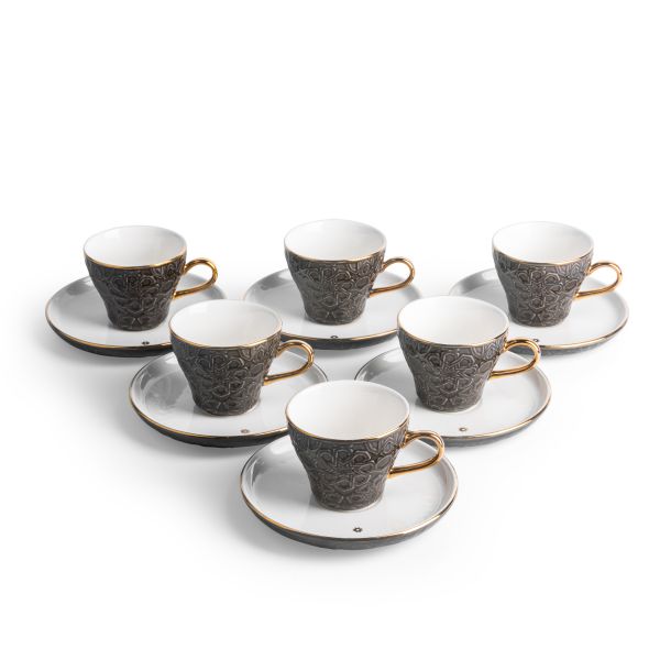 Crown - Esspresso /Turkish Coffee Cups (12-Pc)- Black & Gold